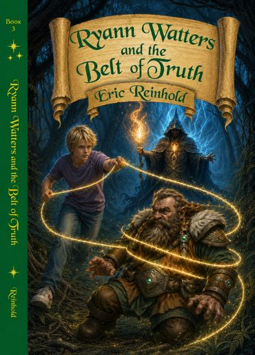 A young boy uses magical rope against a dark wizard, guarding a dwarf warrior.