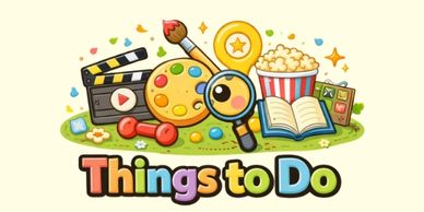 Colorful illustration of hobbies and activities with text 'Things to Do'.