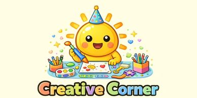 Cute sun character painting joyfully at Creative Corner.