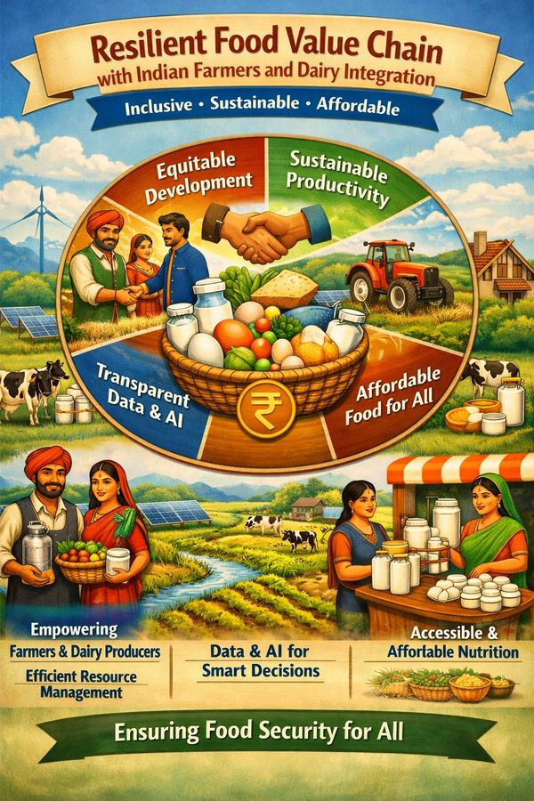 Resilient food value chain focused on Indian farmers, dairy integration, and sustainability.