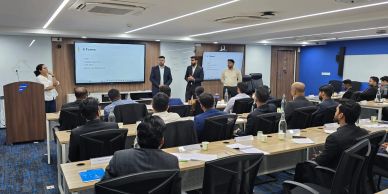 Business presentation in a modern conference room.