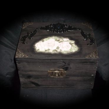 Roses and Filigree on Black Manifestation Box
11" x 9" x 6"
$50.00
