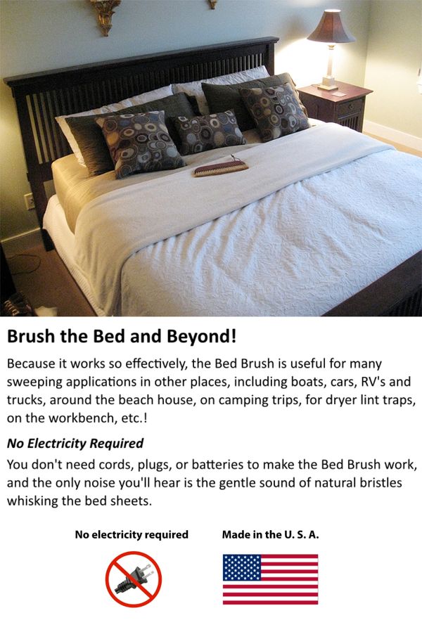 Bed Brush on a bed at home with descriptive text