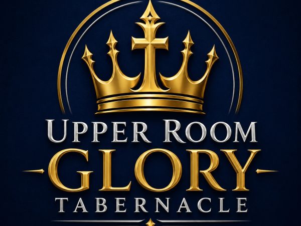 Golden crown logo with the text 'Upper Room Glory Tabernacle' on a dark blue background.