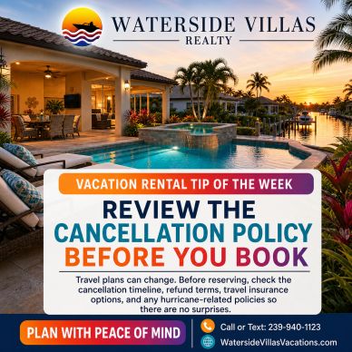 Review cancellation deadlines, refunds, insurance options and hurricane policies before booking.