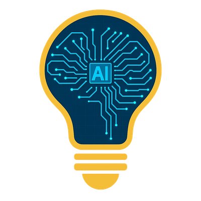 Lightbulb with AI circuit design inside, symbolizing artificial intelligence.