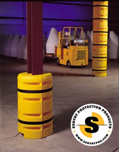 Column Sentry column protector surrounds columns with a cushion of air