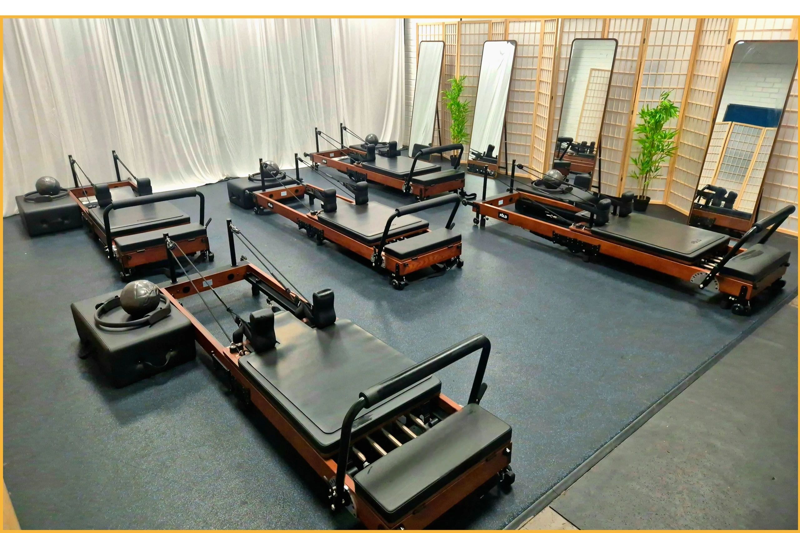 Five reformer beds in a small boutique studio in Dulwich College, London SE21 7LE