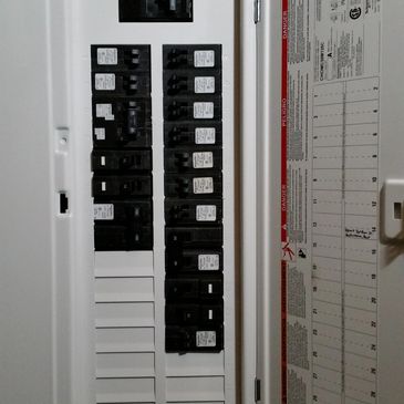 White Electrical panel with 1 pole, 2 pole and AFCI breakers