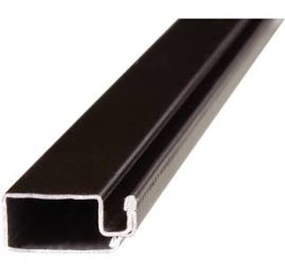Black metal channel with a U-shaped groove on one side.