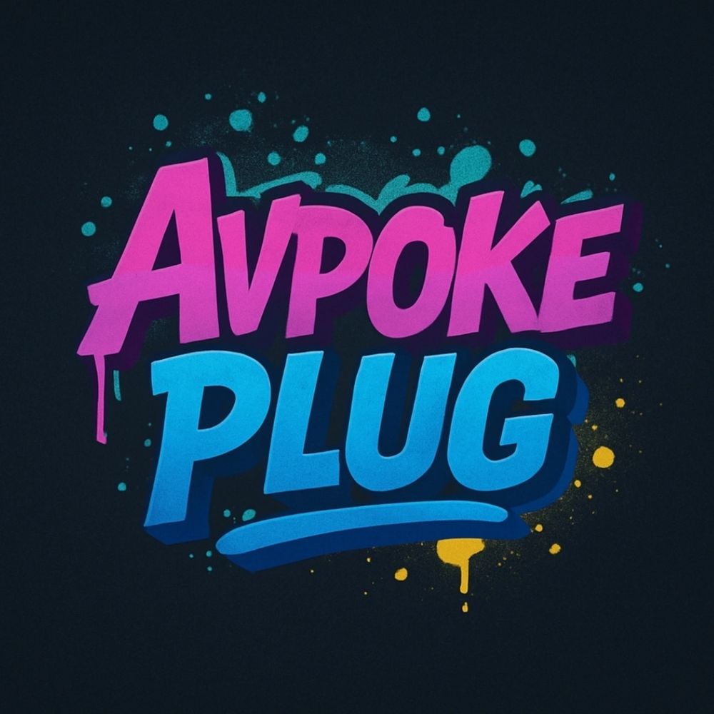 Colorful graffiti-style text saying 'Avpoke Plug' on a dark background.