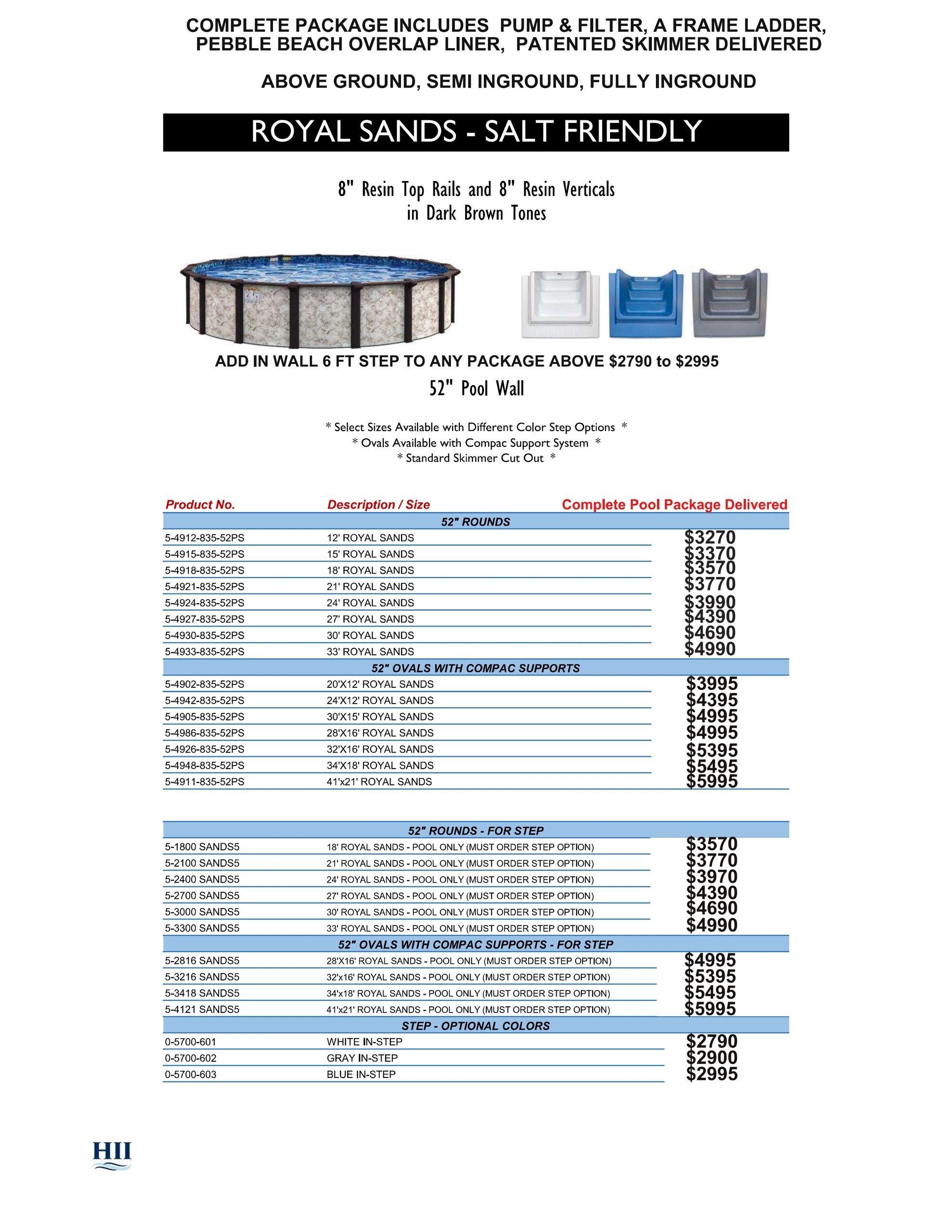 Above ground pool, semi inground pool, royal sands pool with step
