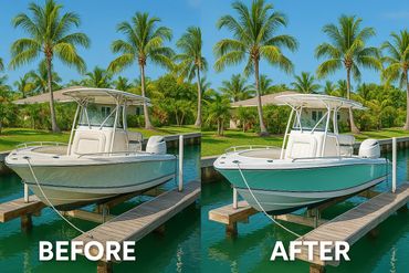 Keys Boat Vinyl Cleaning and Detailing, Pressure and Power Washing, Chemical Clean Detailing Florida