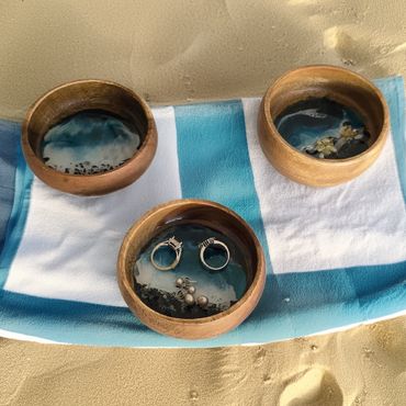 Acacia wooden ring bowls with ocean-inspired epoxy inlay