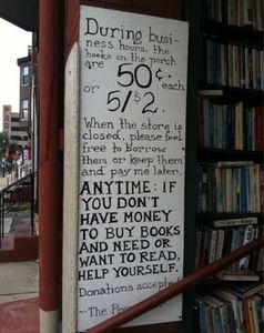 Image of the sign in front of the Paradox Book Store in Wheeling, which went viral.