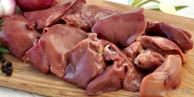 Raw liver on cutting board