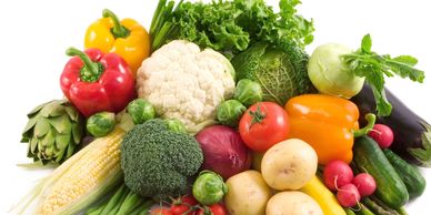 Raw vegetables on display