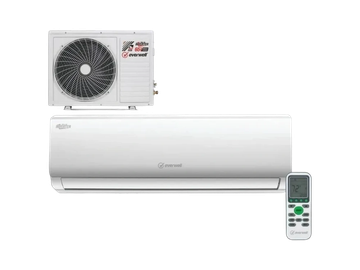 Eveready air conditioner with indoor unit, outdoor unit, and remote control.