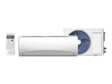 A white air conditioner set with remote control and outdoor unit.