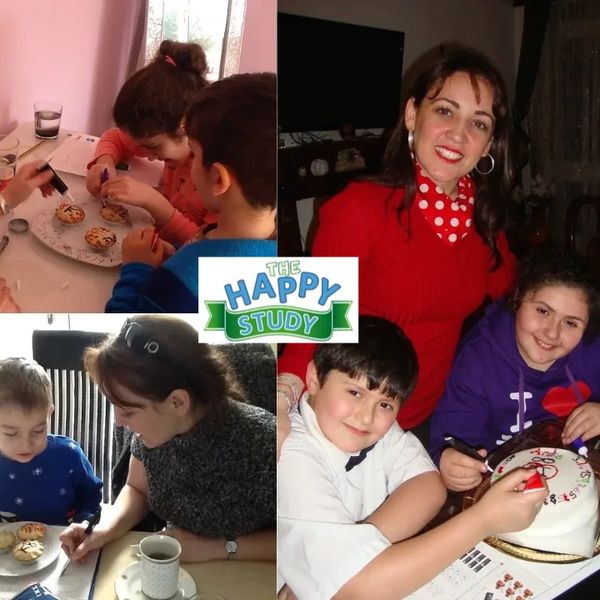 Children and a teacher engaging in fun educational activities at The Happy Study.