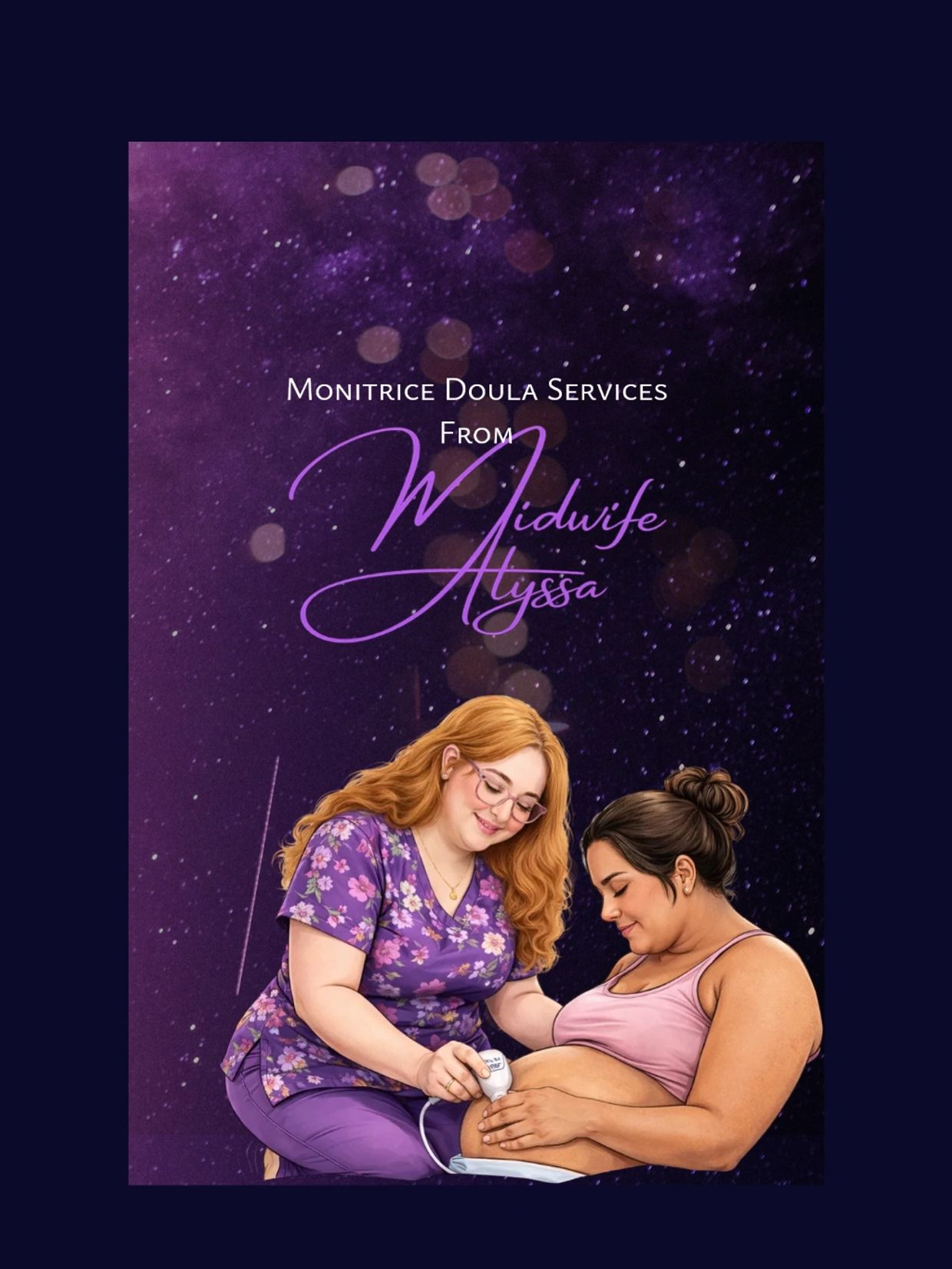 A midwife providing doula services to a pregnant woman in a calm, supportive setting.