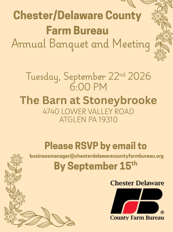 Invitation to Chester/Delaware County Farm Bureau Annual Banquet and Meeting.