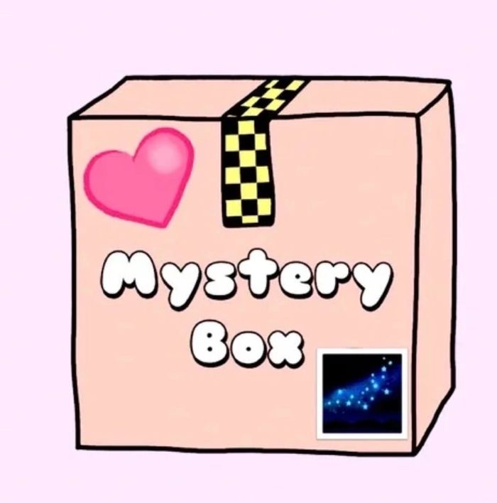 Cartoon mystery box with a heart and starry night sticker.