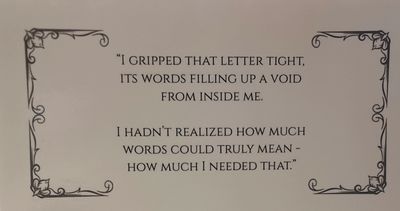 A framed quote about the power of words and emotional need.
