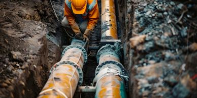 Image of man working in a trench on a pipe laying job