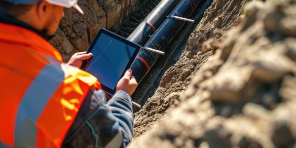 Civil Site Manager with Ipad observing a pipe laying job