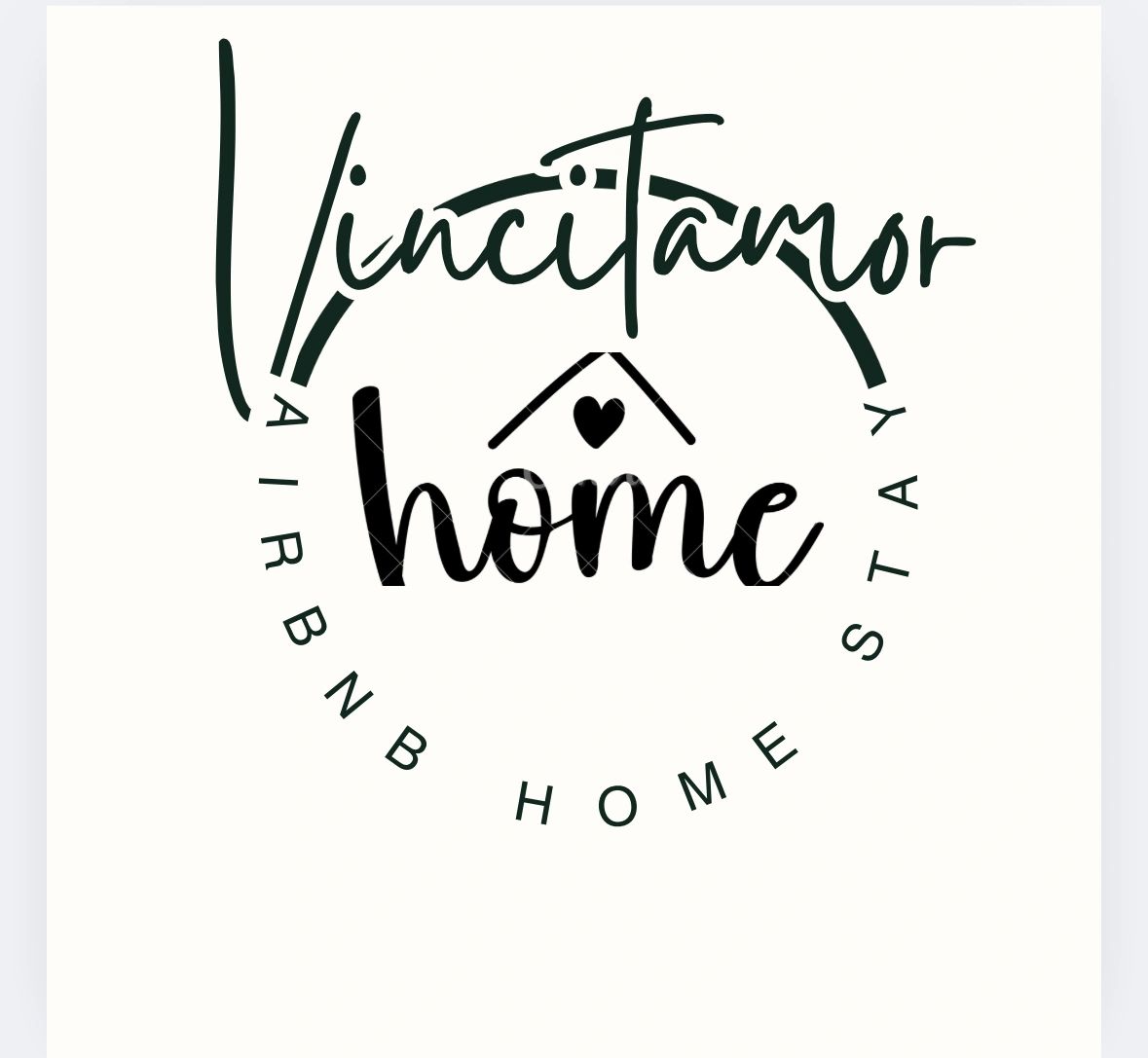 Logo for Vincitamor Airbnb Home Stay with house and heart design.