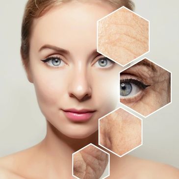 Close up image of a girl with some face skin images