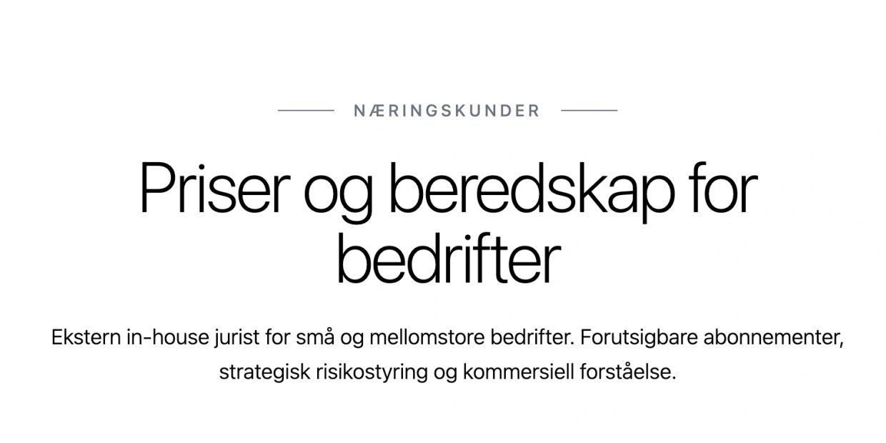 Priser og beredskap for bedrifter innen jus.