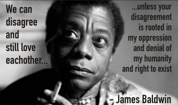 A James Baldwin quote in black and white color