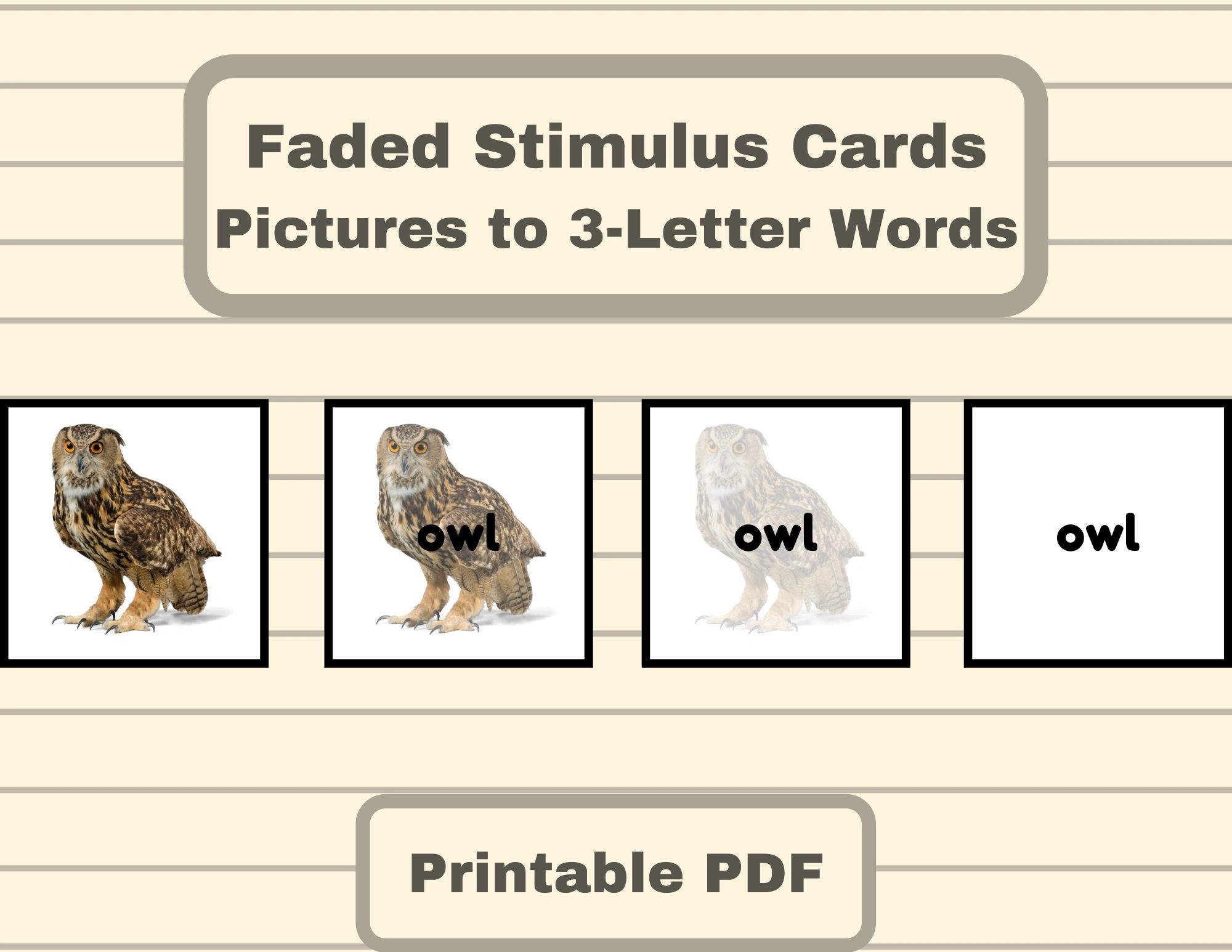 Faded Stimulus Cards - Pictures to 3-Letter Words - by AllDayABA