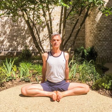 Baddha konasana outside in the garden