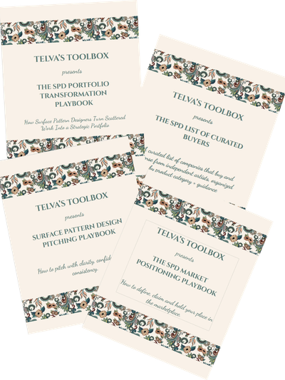 Four Telva's Toolbox Playbook Covers: Portfolio, Curated Buyers, Pitching, and Market Positioning
