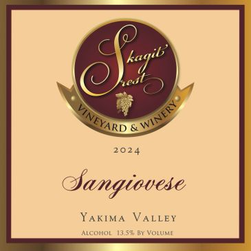 Wine label for Sangiovese from Skagib' Crest Vineyard & Winery.