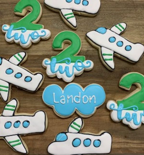 Custom sugar cookies air planes happy 2nd birthday