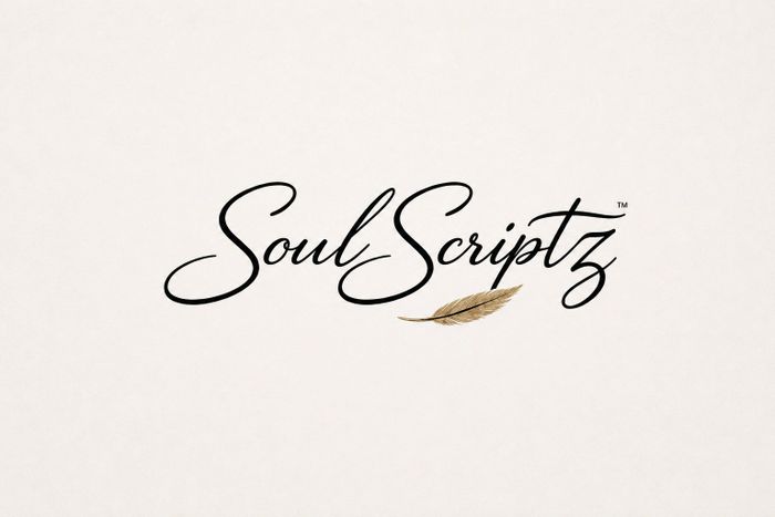 Elegant logo with "Soul Scriptz" in stylish script and a gold feather accent.