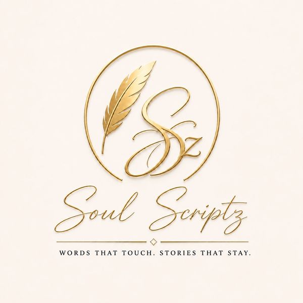 Elegant golden logo for Soul Scriptz featuring a feather and cursive initials.