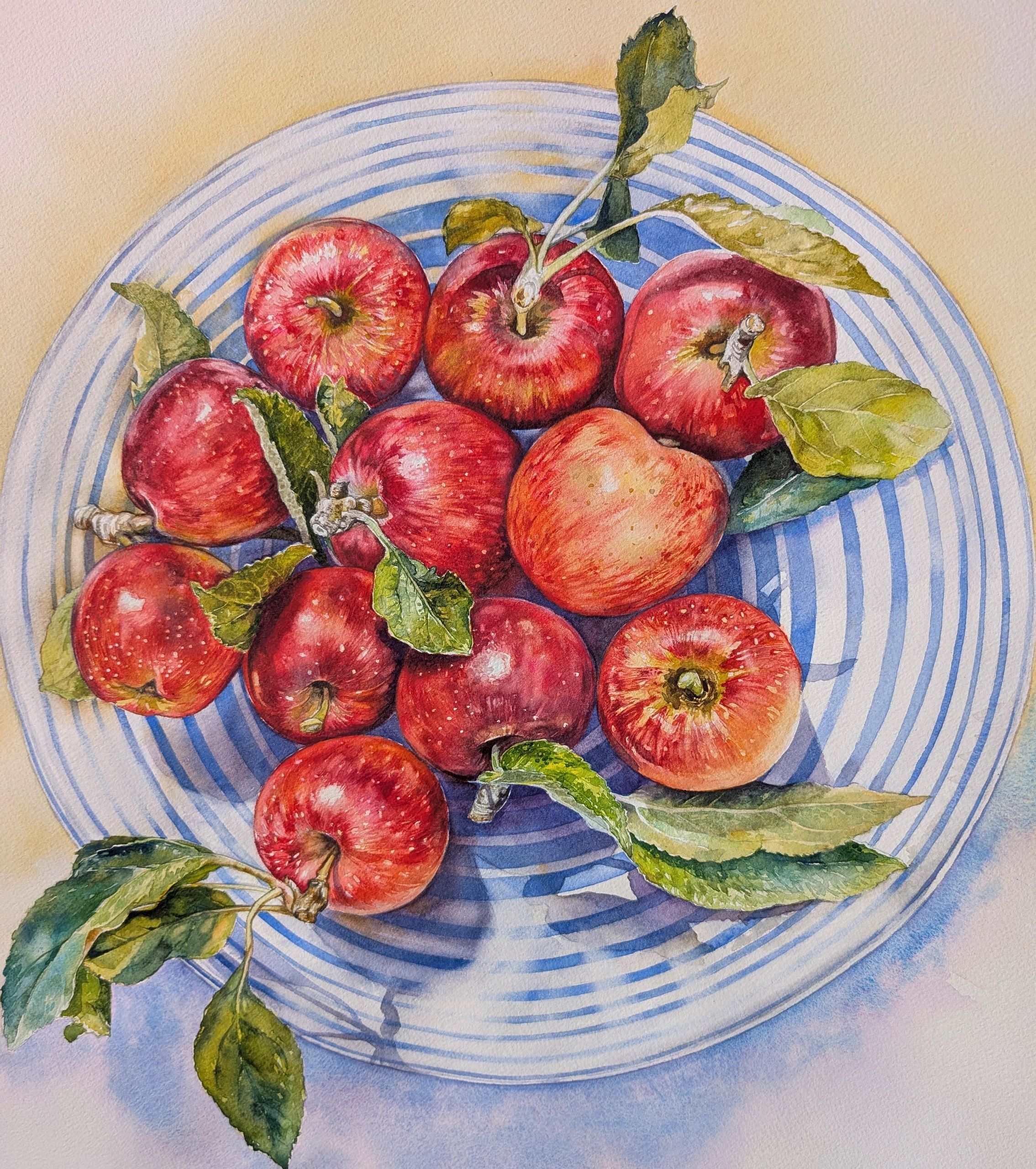 Watercolour of a Glass Bowl of Apples