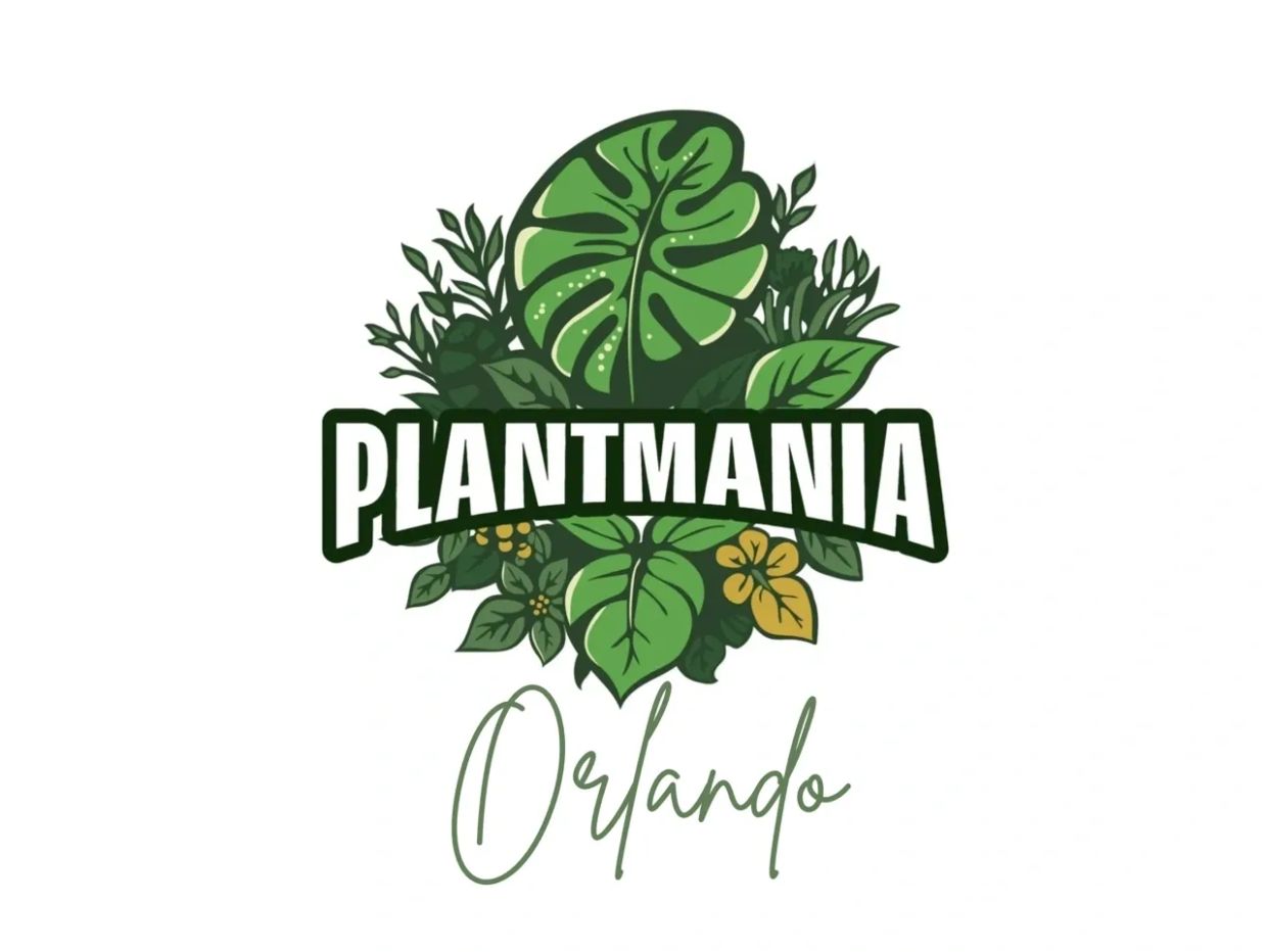 Logo with green leaves and the text 'PLANTMANIA Orlando'.