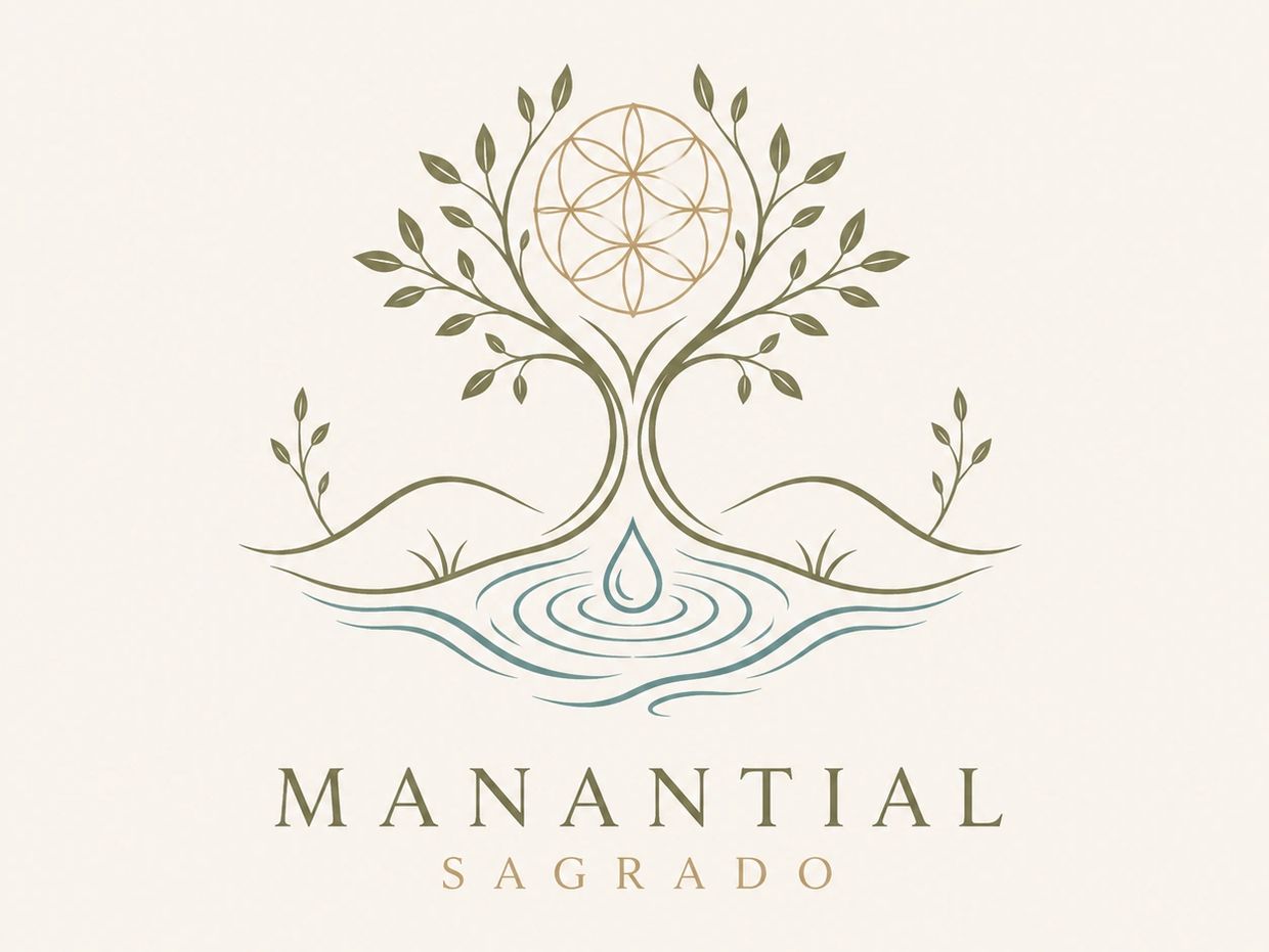 Elegant logo of a tree with water and sacred geometry.