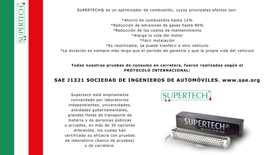 supertech, ahorro de combustible, SAE, optimizador de combustion, reduccion de gases contaminantes