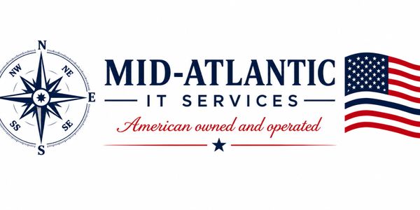 Logo of Mid-Atlantic IT Services with compass and American flag.