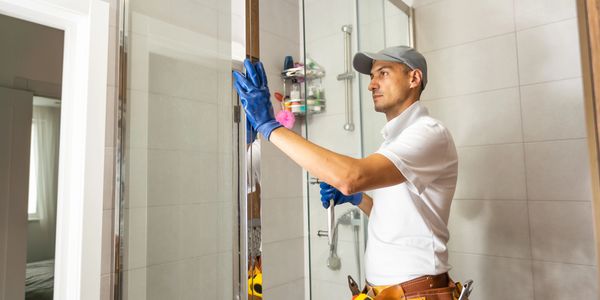 Person installing glass shower door