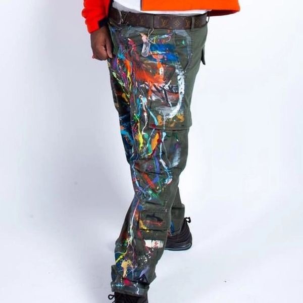Hand painted Abstract Art Cargo Pants made by Jiggy Threads.