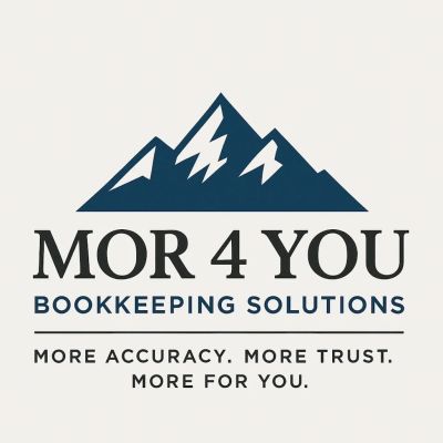Logo for MOR 4 YOU bookkeeping solutions with a mountain graphic.