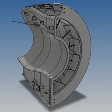 3D model of a curved mechanical or structural component with internal supports.